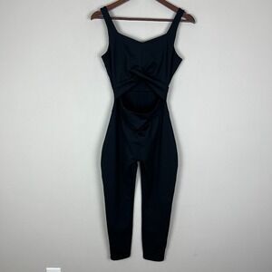 Girlfriend Collective Unitard Jumpsuit Women Large Black Cutout Twist Front Yoga